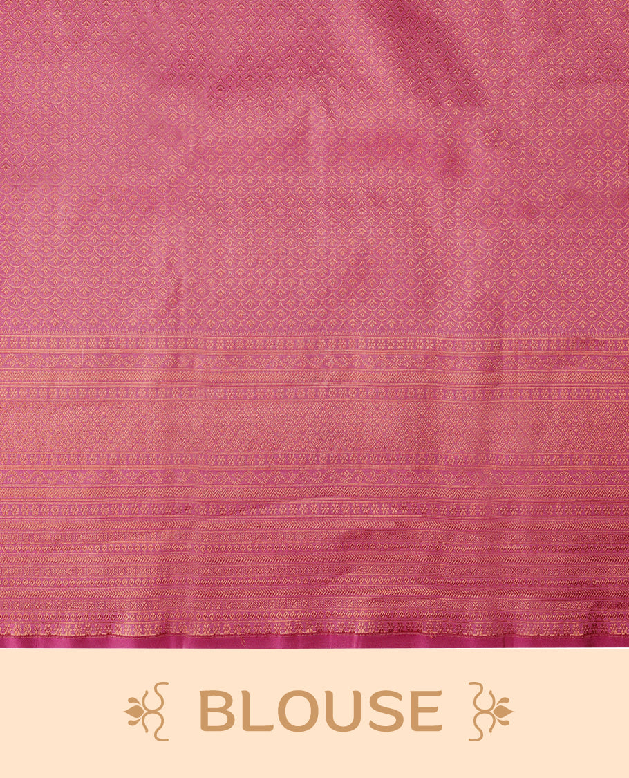 Pink Kancheepuram Silk Brocade Saree having Brocade Body with Self Coloured Brocade Border and Blouse