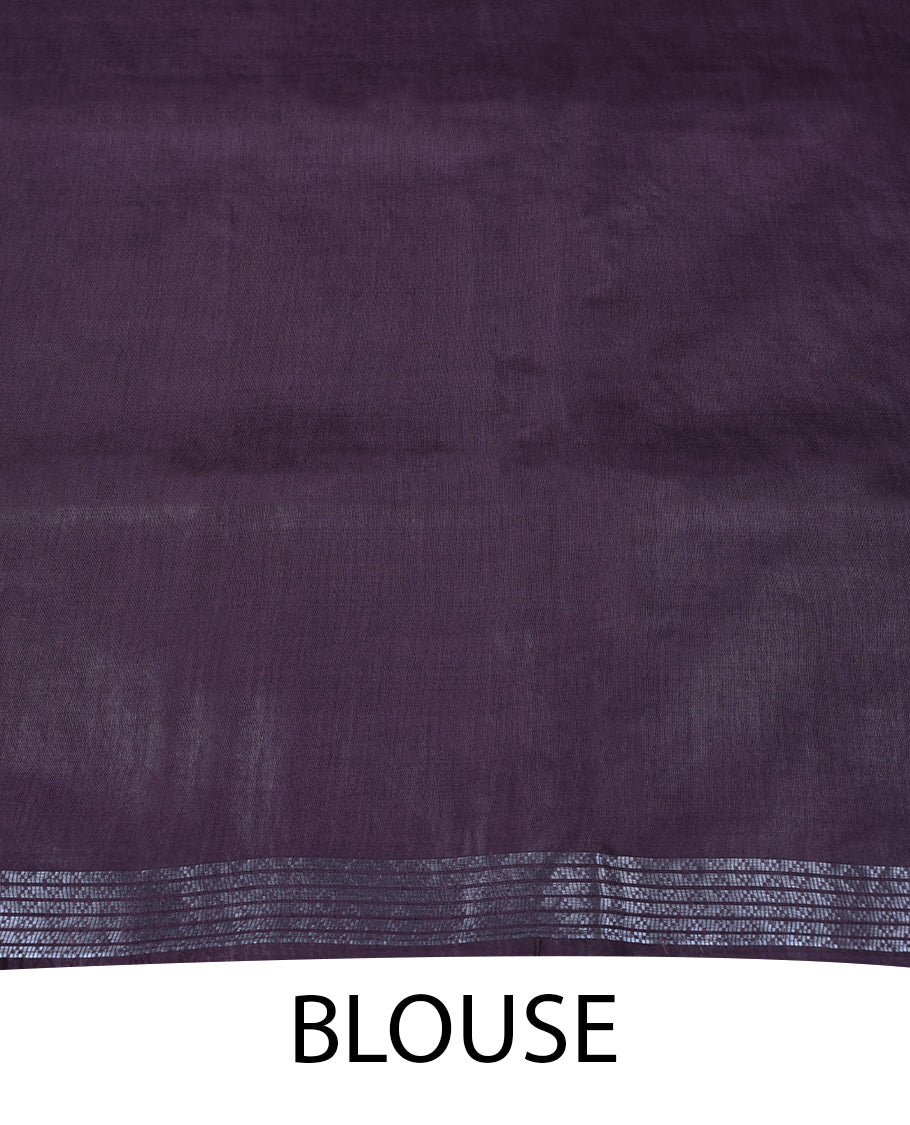 Dark Grape Colour Semi Jute Saree having Thread Flower Work in Body with Self Coloured Pallu and Blouse