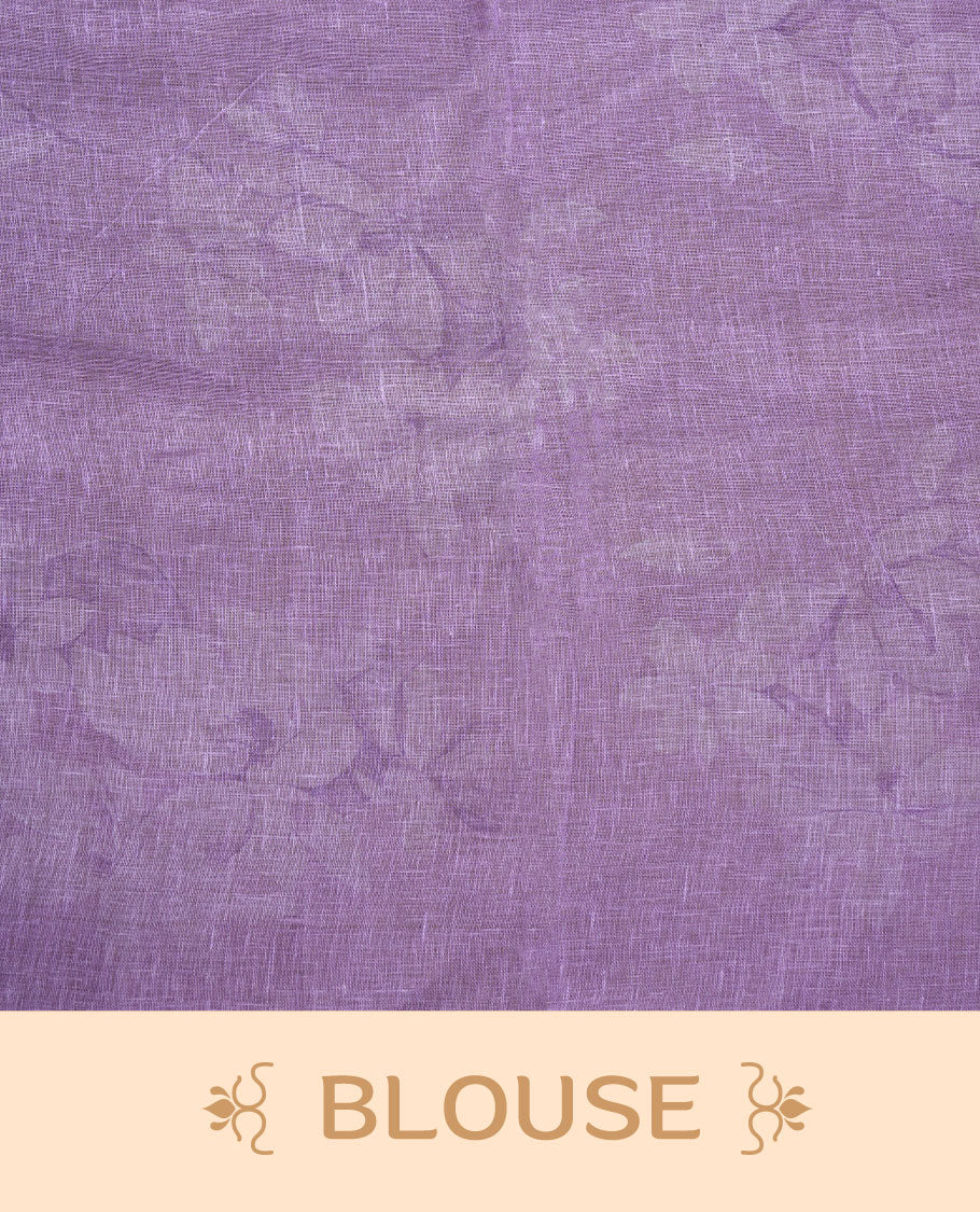 Lavender colour pure linen saree featuring Floral print pattern across body, silver thin border finished with matching blouse.
