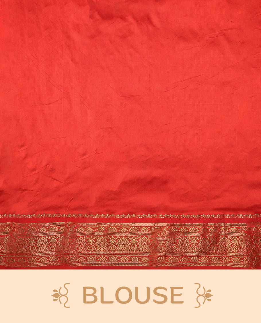 Blue colour Dharmavaram saree with small gold motifs on body, Rich Red traditional border with intricate gold zari weaving, grand zari pallu, perfect for Bharatanatyam, with matching blouse.
