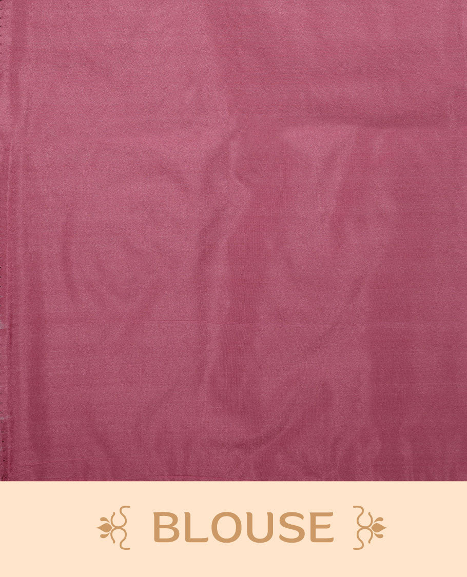 Pink colour semi soft silk saree adorned with delicate woven floral motifs on the body, complemented by a Self colour woven pallu with intricate detailing and tassel accents without border & Comes with a matching blouse piece.
