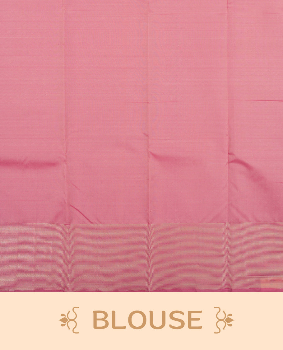 Pink Colour Semi Soft Silk Saree Featuring a Plain Body, Complemented by Silver Zari Pallu & Border and a Matching Blouse Piece