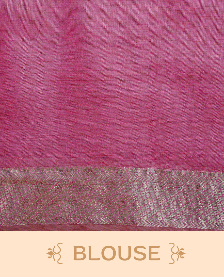 Cream Colour Tissue Kerala Saree Featuring Floral Kodi Threadwork Across The Body, Enhanced With A Light Gold Zari Border And A Pink Floral Pallu, Finished With Gold Tassels And A Matching Blouse Piece
