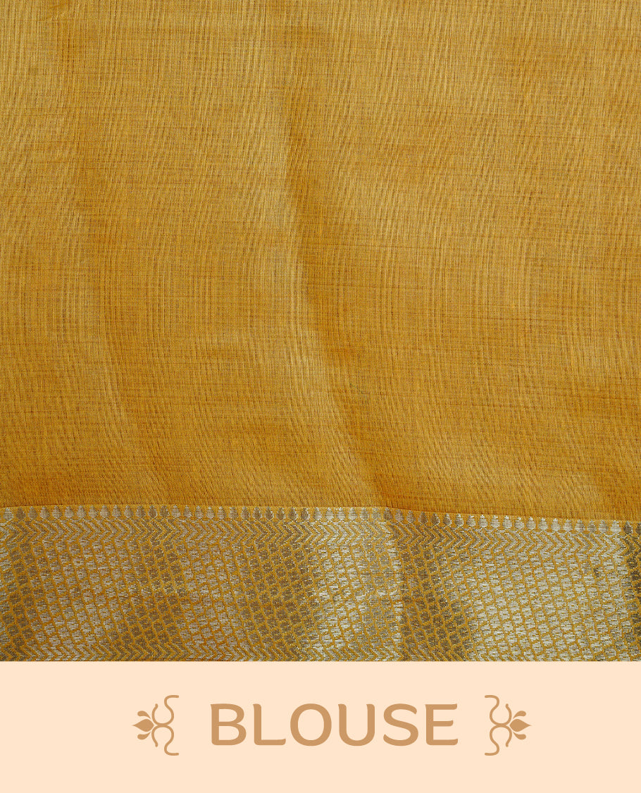 Cream Colour Tissue Kerala Saree Featuring Floral Kodi Threadwork Across The Body, Enhanced With A Light Gold Zari Border And A Yellow Floral Pallu, Finished With Gold Tassels And A Matching Blouse Piece