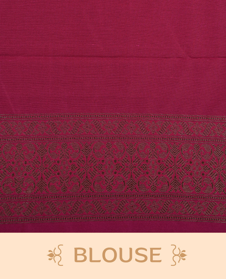 Pink Colour Semi Banarasi Katan Silk Saree with Gold Zari Buti Motifs, Traditional Gold Floral Pallu, Elaborate Woven Border, Decorative Tassels with Matching Blouse