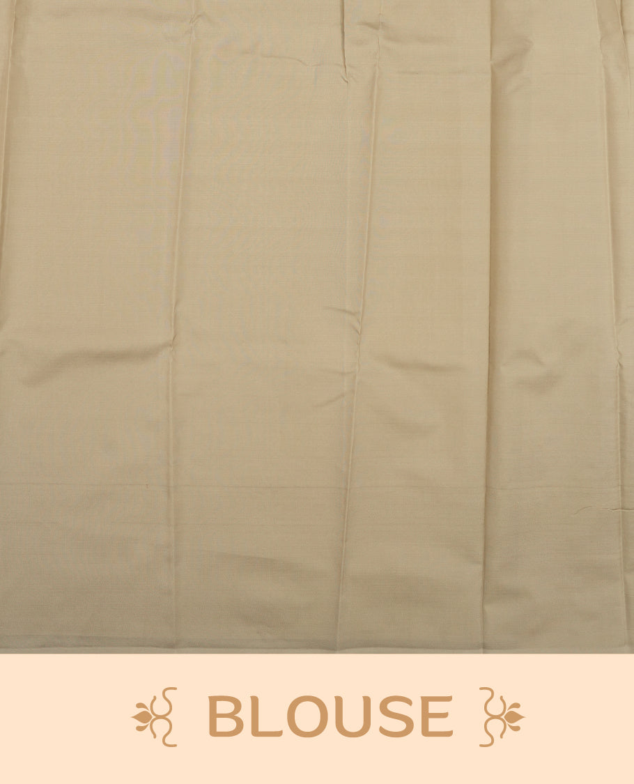 Agreeable gray colour semi soft silk saree featuring a gold Leaf textured patterned body, complemented by gold traditional tiny diamond pattern pallu & border and a matching blouse piece.