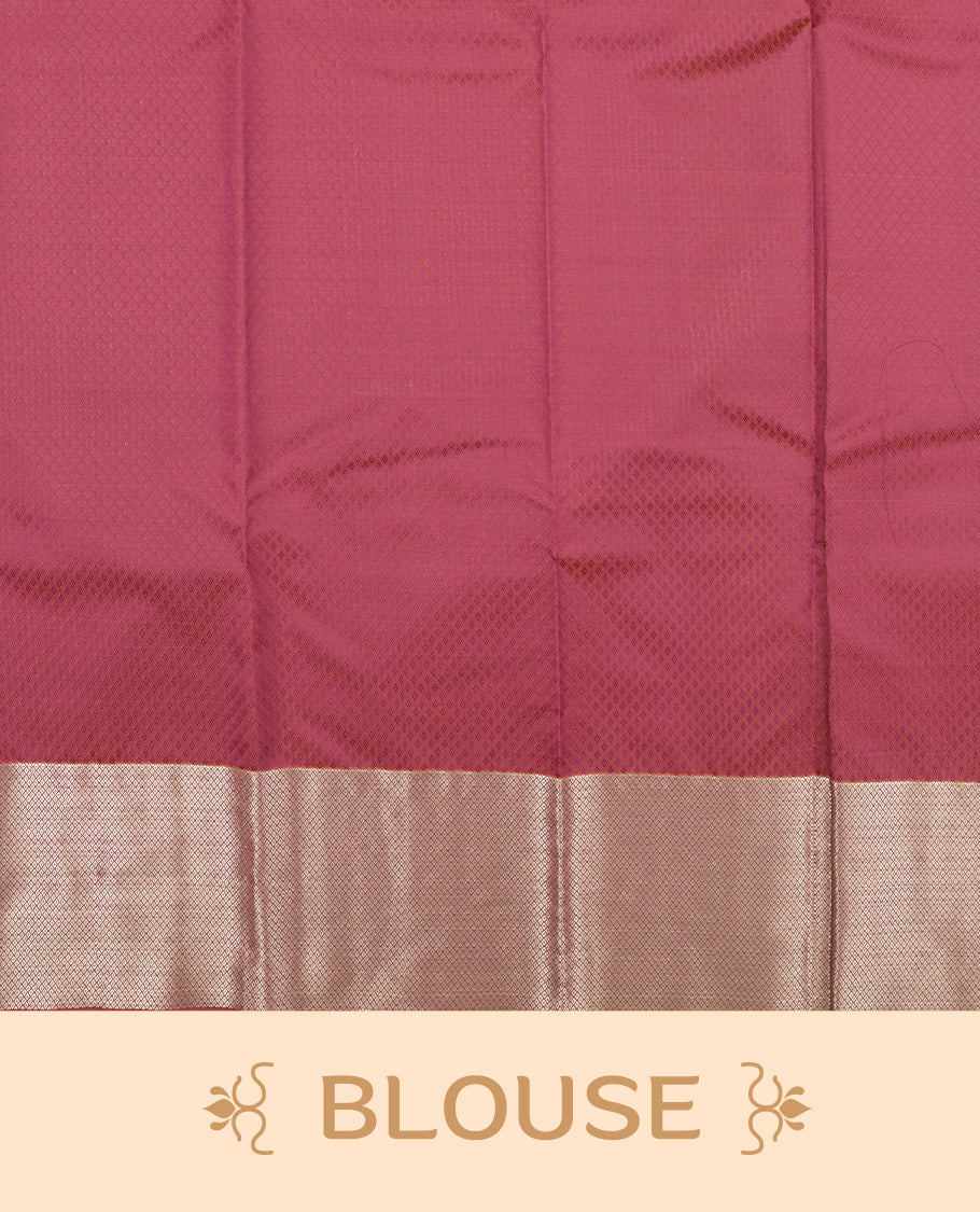 Dark magenta colour semi soft silk saree featuring a self coloured textured patterned body, complemented by self coloured golden tiny diamond motifes on pallu & border and a matching blouse piece.