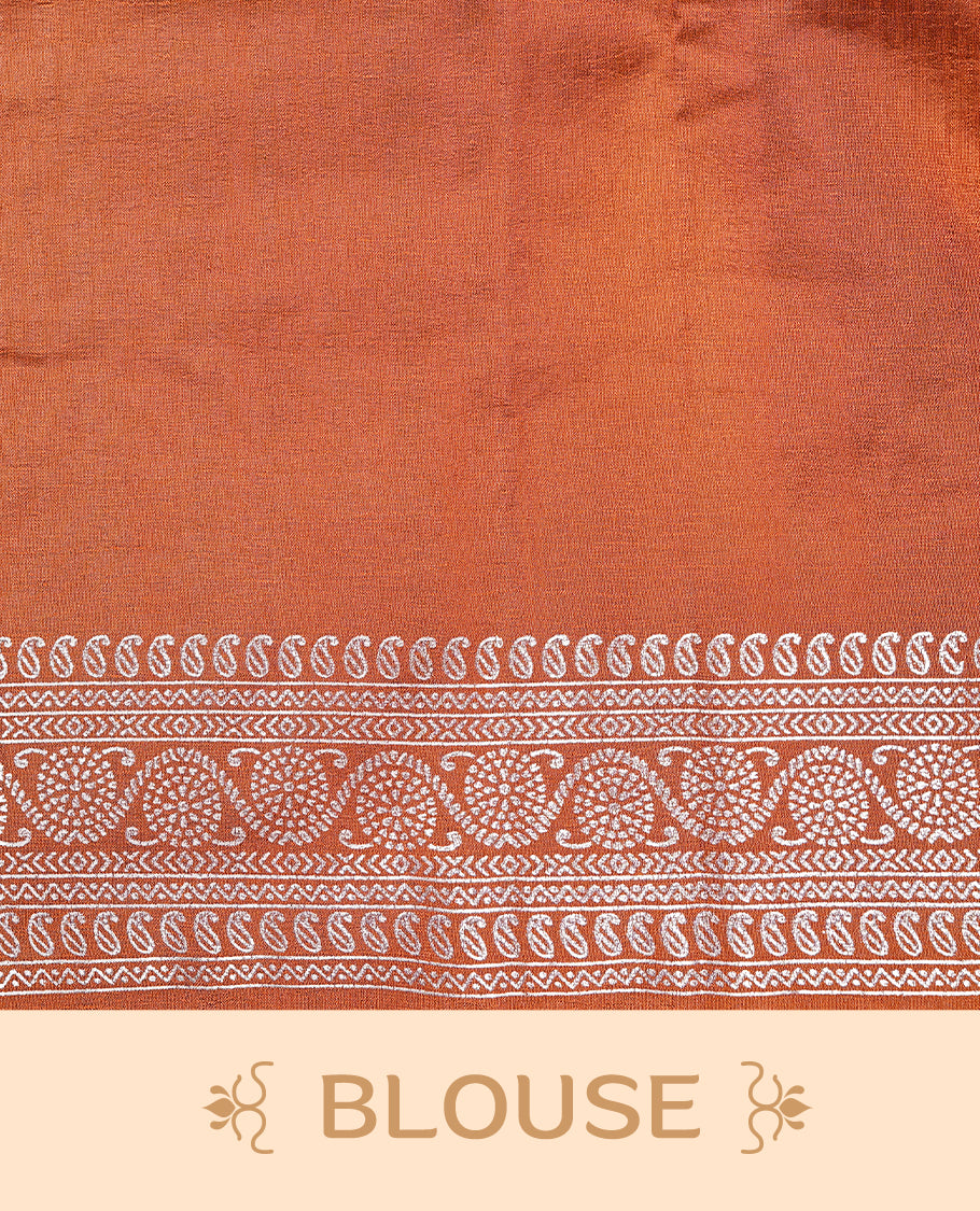 Rust Orange colour semi silk saree featuring Elegant plain body with fancy border, comes with matching self colour blouse piece.