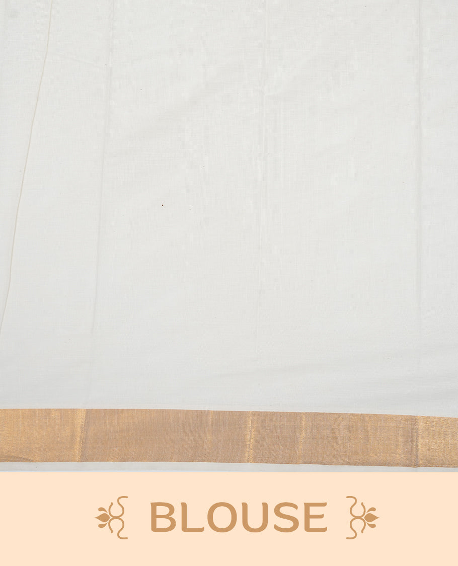 Cream colour Semi silk saree Featuring floral print on body, complemented by Self colour with gold zari border, paired with matching blouse piece.