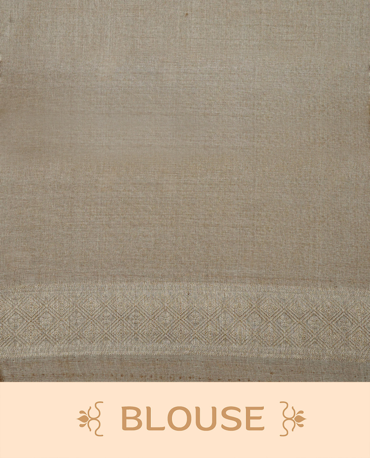 Beige Colour banaras saree featuring Light gold zari Floral kodi pattern on body, complemented by borderless finish, comes with matching blouse piece.