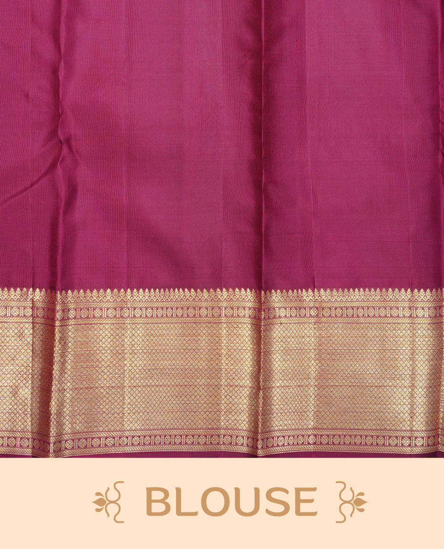 Maroon Colour Pure Wedding silk saree featuring Gold zari Box with with kodi pattern with circle motif worked body, complemented by self colour with traditional border, comes with matching blouse piece.