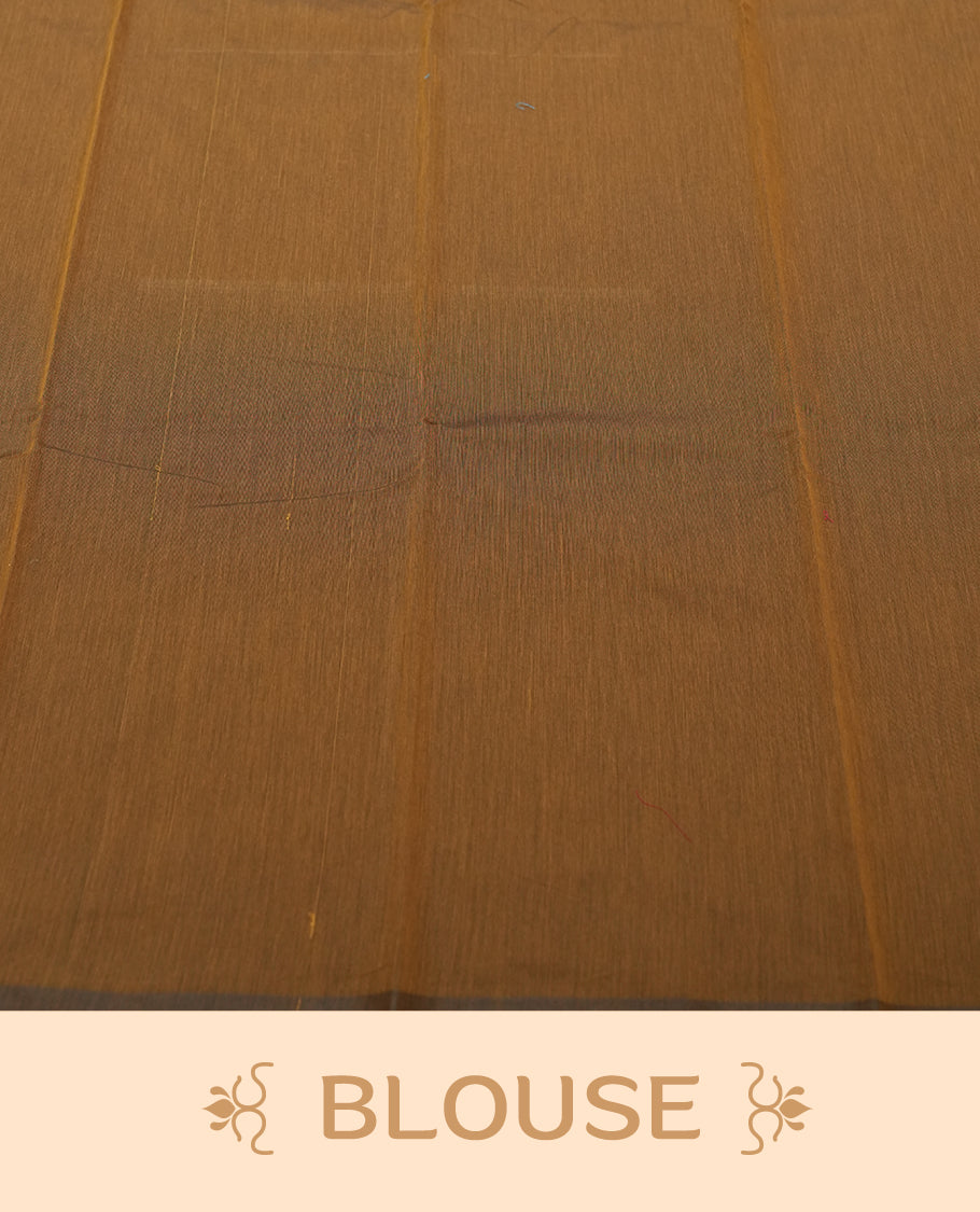 Dark maroon Colour silk cotton saree with fine antique gold pinstripes throughout the body, tawny bronze pallu with layered gold bands, plain tawny bronze blouse. Elegant color blocking perfect for festive occasions.