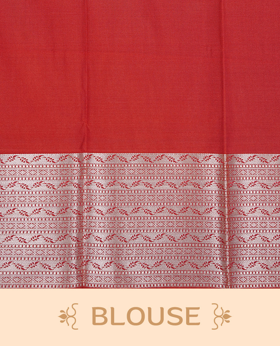 Maroon colour Semi silk saree Featuring gold zari motifs on body, complemented by Self colour with gold zari border, paired with matching blouse piece.