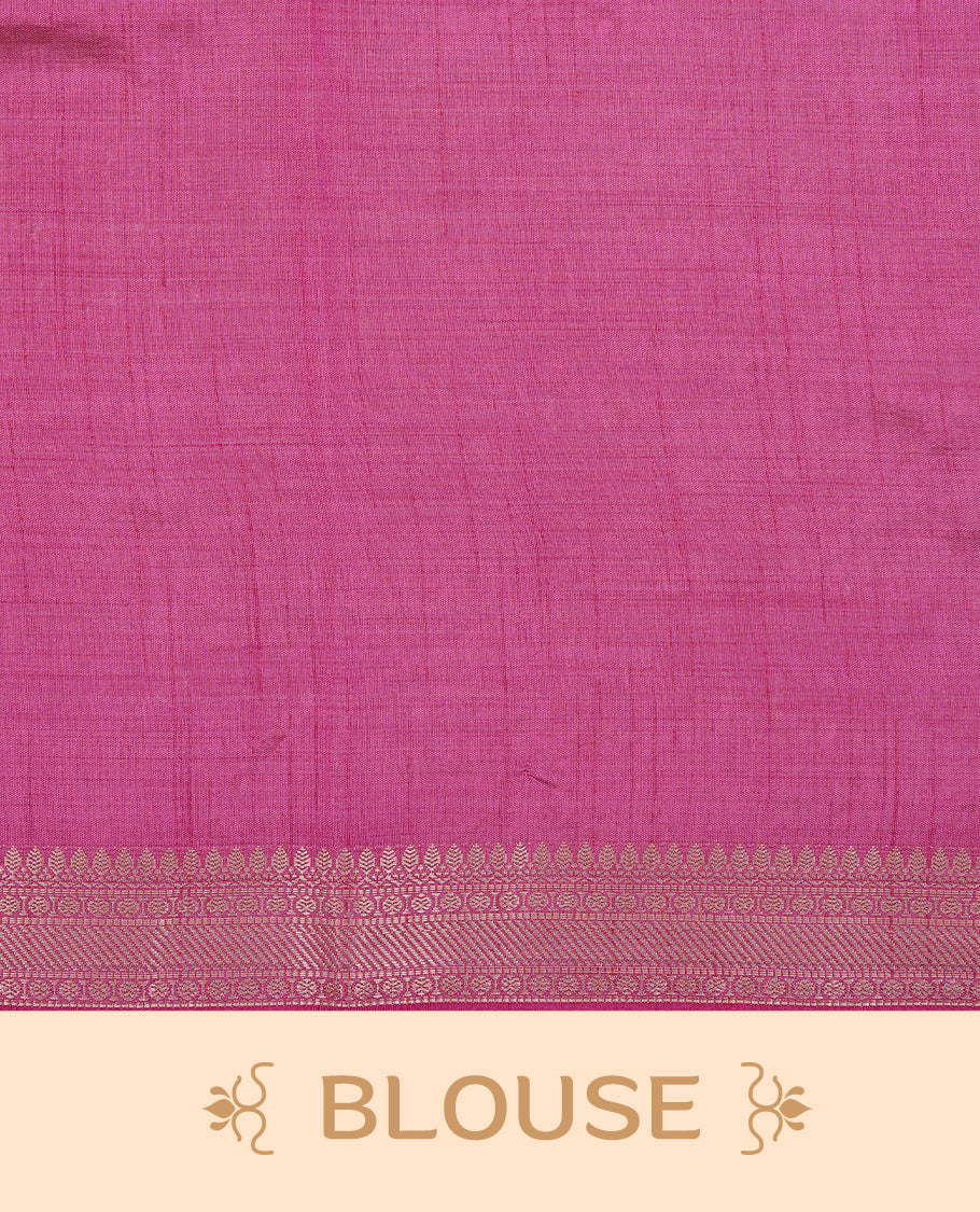 Cream colour Tussar silk saree Featuring Elegant Plain body, complemented by Contrast Magenta colour with gold zari border, paired with matching blouse piece.