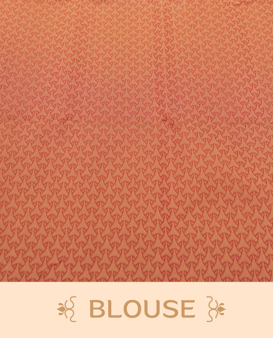 Red Pink and Yellow double shade Colour Silk Cotton Saree with Cream Leaf Butta Body, Contrasting Cream Zari Pallu & Border, Floral Motifs, and Matching Woven Blouse Piece