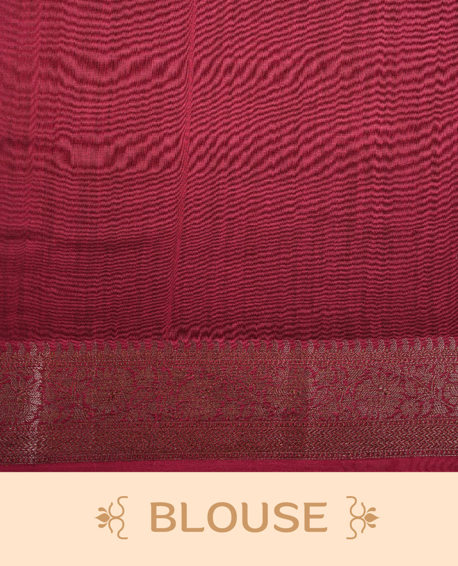 Red colour chanderi silk saree featuring white stripped print pattern across body, with Antique zari pattern border and paired with matching blouse.