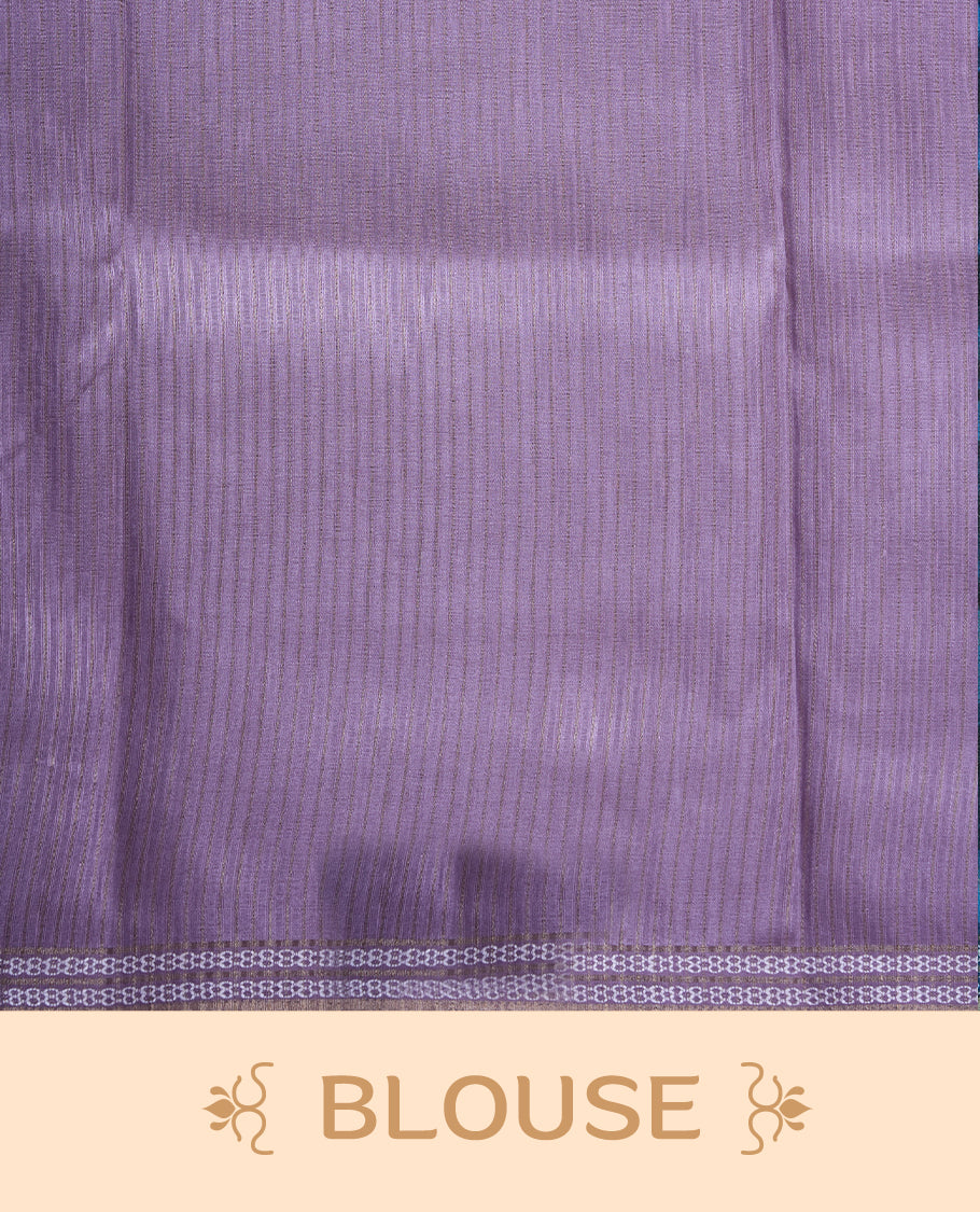 Lavender Purple colour semi tussar silk saree featuring an abstract digital floral printed body with a rich self border and tasselled pallu, paired with a matching blouse