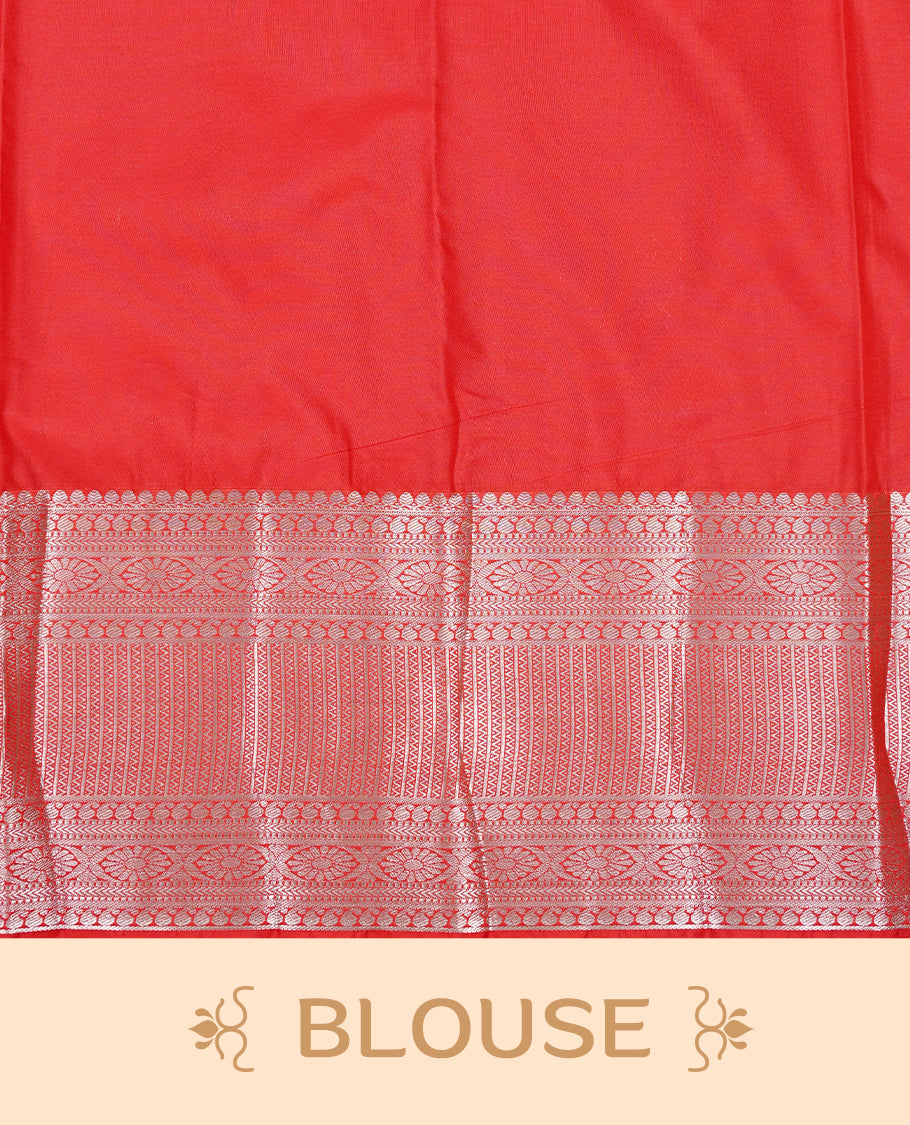 Creamy colour Net Tissue saree Elegant plain body, complemented by Red colour with Light gold zari traditional border, paired  with matching blouse piece.