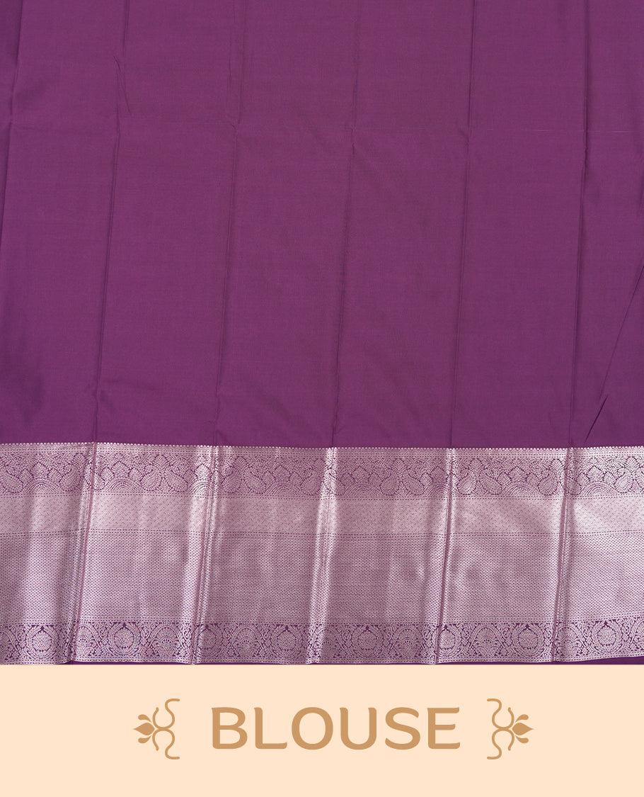 Teal Blue Colour Semi Silk Saree with Silver Diagonal Striped Butta Body, Self Coloured Silver Zari Pallu & Border, Paisley Motifs, and Matching Blouse Piece