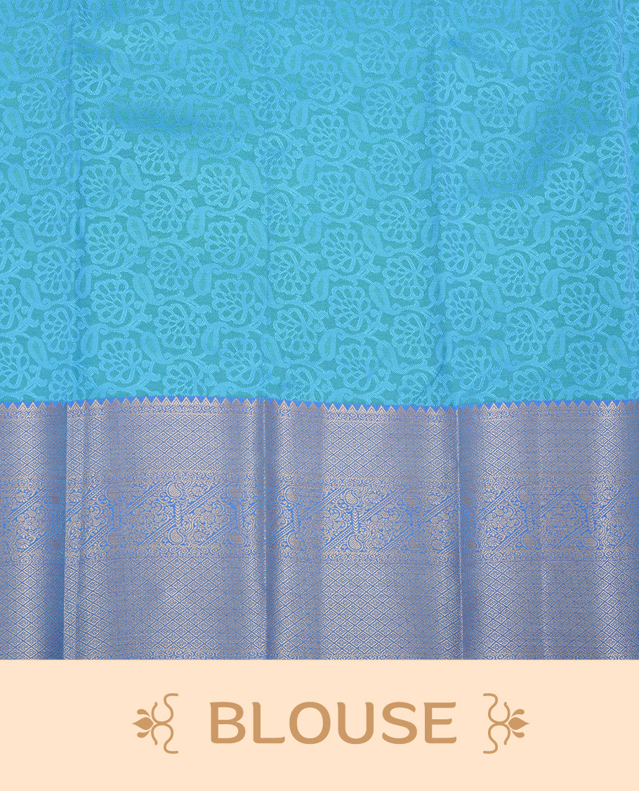 Neon blue colour Semi silk saree Featuring Self colour zari pattern on body, complemented by contrast blue colour with gold zari border, paired with matching blouse piece.