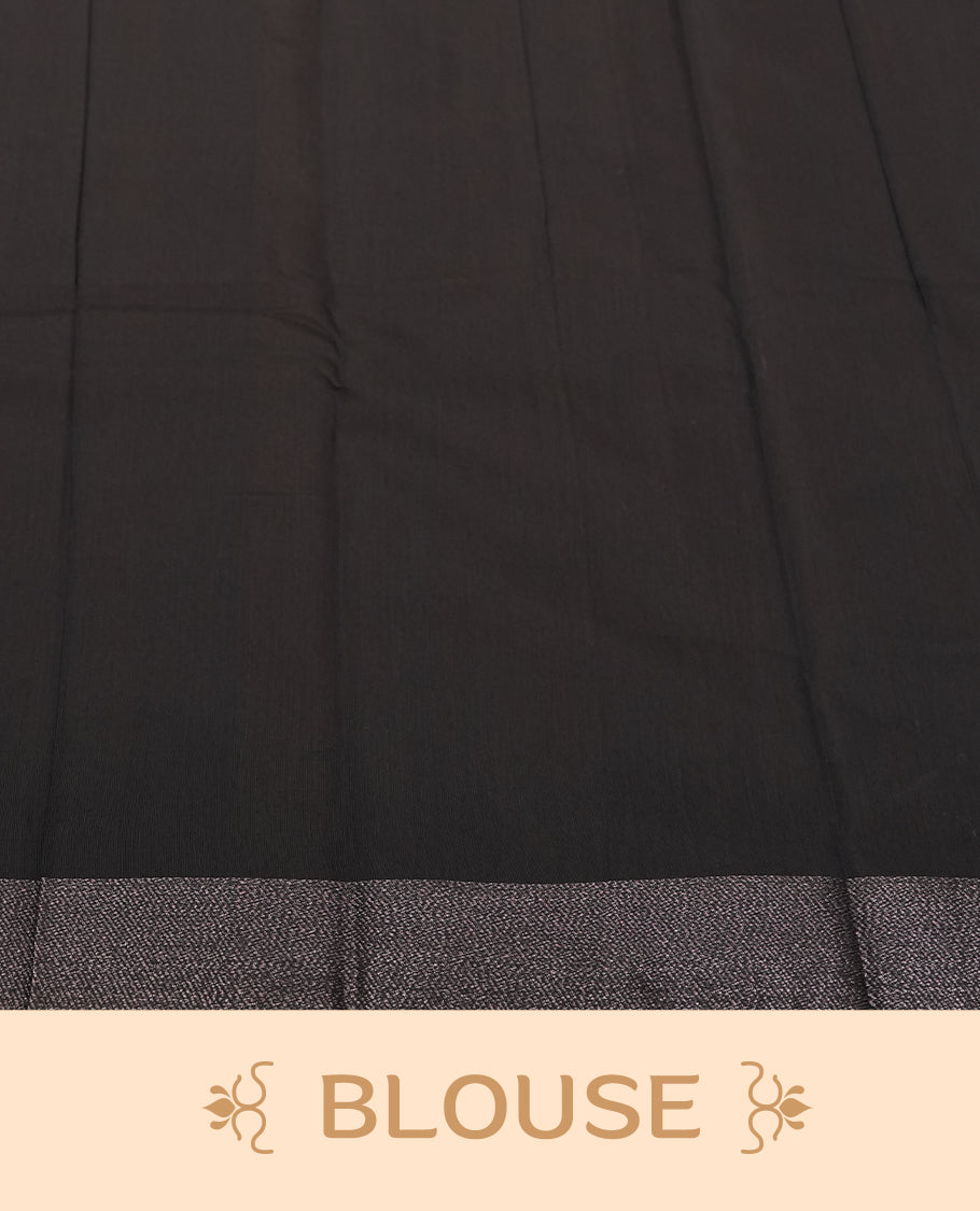 Burgundy Colour Silk Cotton Saree with Dark Silver Floral Butta Body, Contrasting DarkSilver Zari Pallu & Border, Floral Vine Motifs, and Matching Plain Woven Blouse Piece