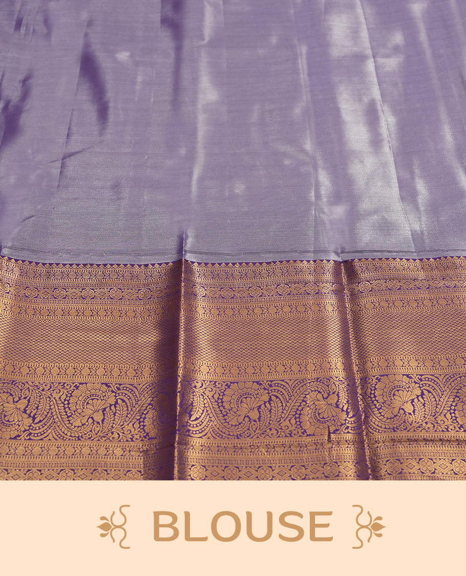 Sky blue colour and Antique gold Zari Tissue Brocade Saree features intricate coloured floral Motifs on body and a blue colour with traditional border & pallu, paired with matching blouse