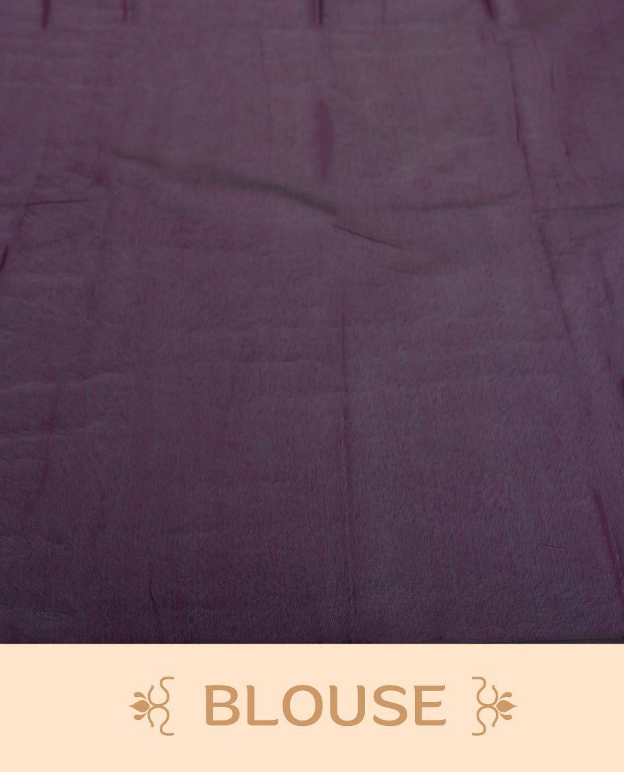 Deep Purple Silk Cotton Saree with Silver Butta Body, Accented by Silver Zari Ornamental Border on Grand Pallu, Paired with Matching Blouse Piece