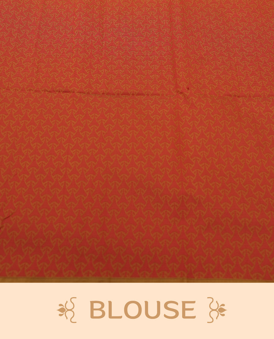 Golden orange Colour Silk Cotton Saree with Orange red Leaf Butta Body, Contrasting Orange red Zari Pallu & Border, Floral Motifs, and Matching Woven Blouse Piece