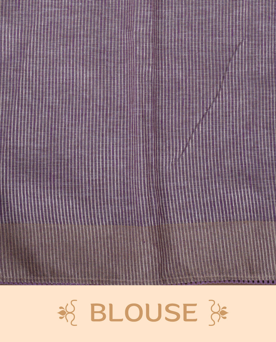 Cream colour cotton linen silk saree featuring Floral  & brids printed pattern on body, golden simple border with lavender colour pallu and comes with a matching blouse