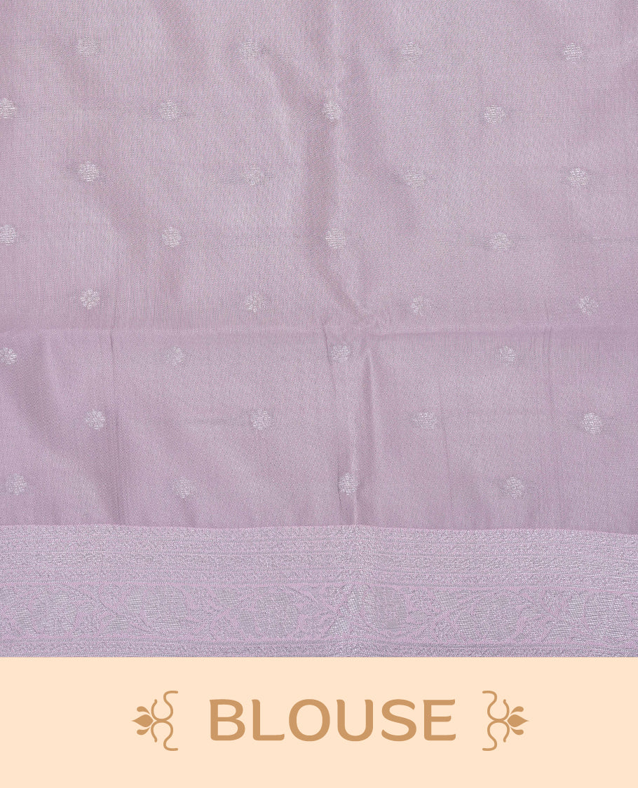 Navy blue colour semi silk saree featuring Silver zari Geometric pattern on body, complemented by contrast Pink colour with silver zari border, comes with matching blouse piece.