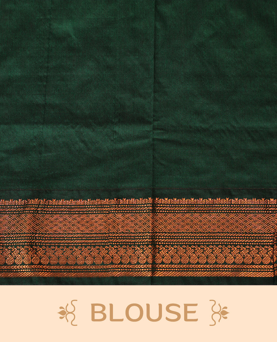 Lemon colour kalyani cotton saree featuring Antique zari check pattern on body, contrast Green colour border with antique zari pattern, paired with matching blouse piece.