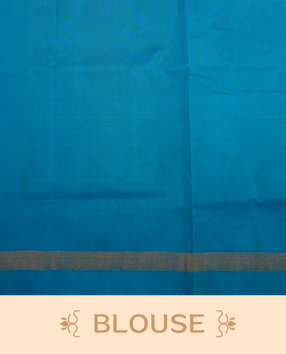 Mangalagiri Cotton saree Featuring  Pochampally Patterned Body , Complemented  By Tissue Border & Contrast  Pallu, Paired With A Matching Blouse Piece