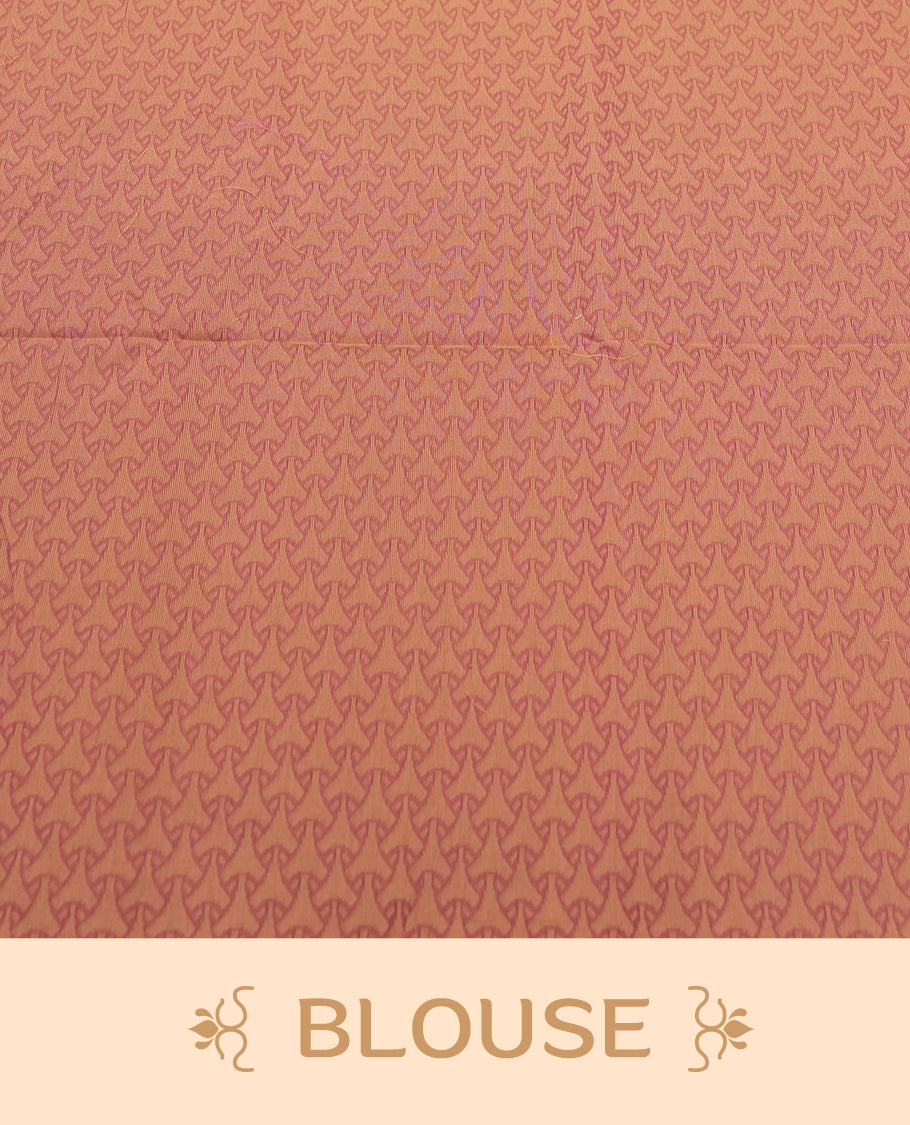 Blush Red Colour Silk Cotton Saree with Cream Leaf Butta Body, Contrasting Cream Zari Pallu & Border, Floral Motifs, and Matching Woven Blouse Piece