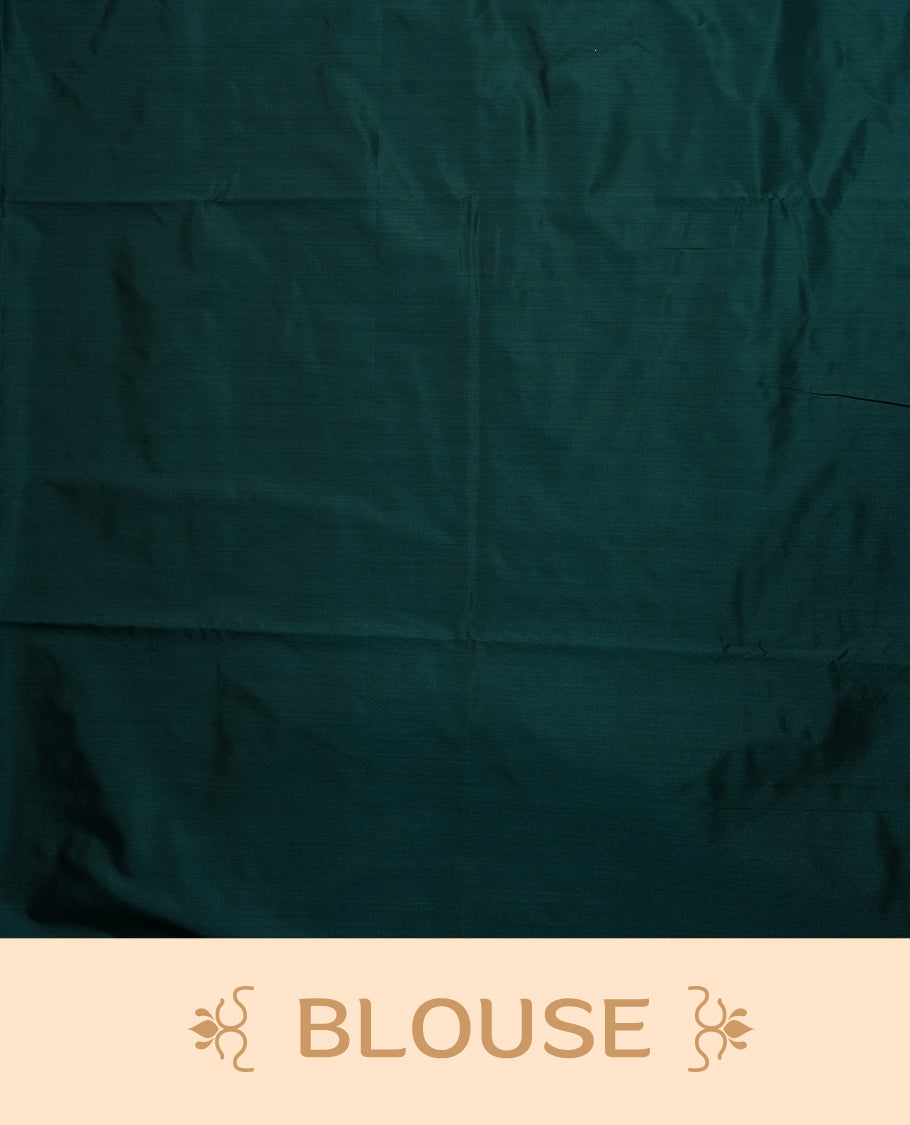 Brown colour soft silk saree featuring Antique zari motifs on body with Highlighting contrast green colour pallu and paired with matching blouse piece.