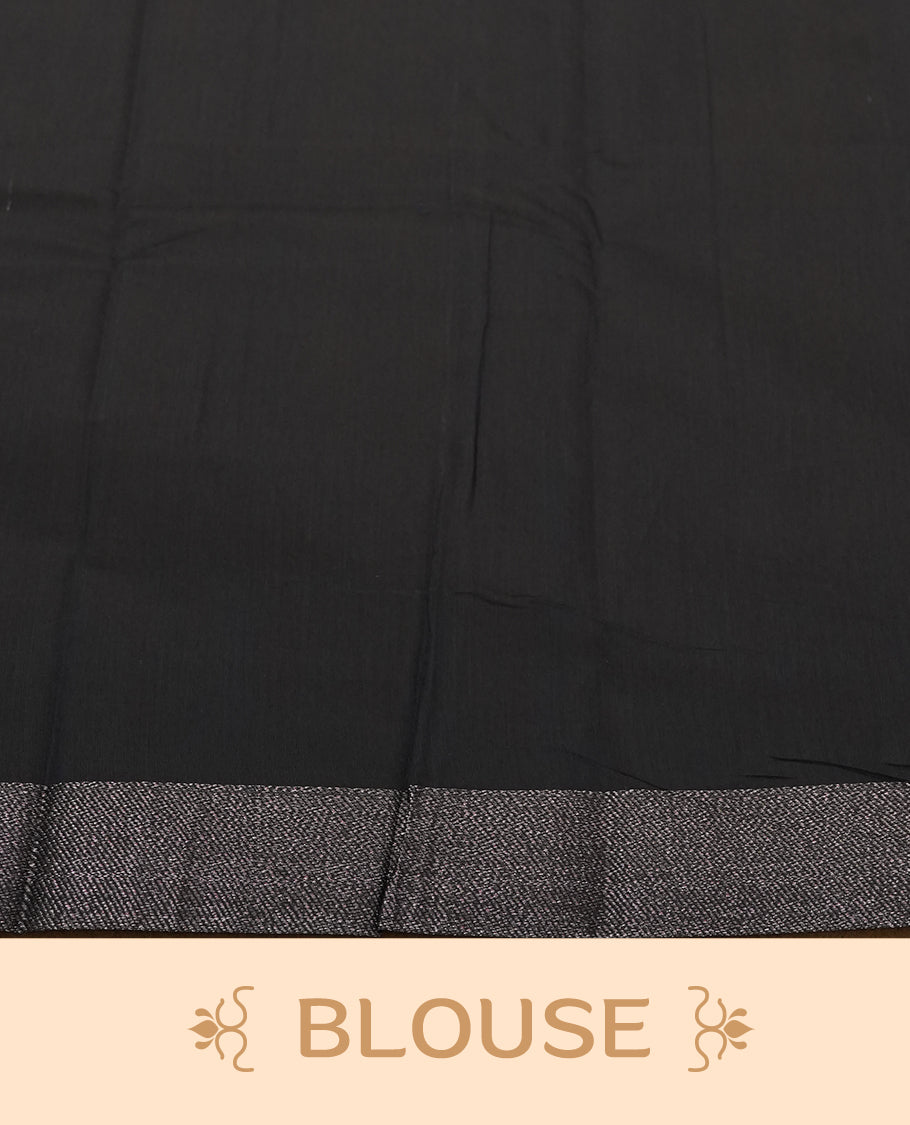 Dark Teal Green Colour Silk Cotton Saree with Dark Silver Floral Butta Body, Contrasting Dark Silver Zari Pallu & Border, Floral Vine Motifs, and Matching Plain Woven Blouse Piece