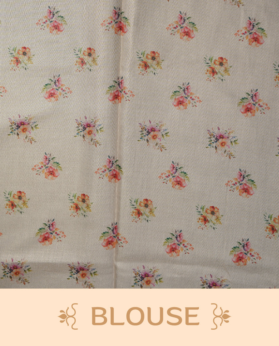 Kerala Tissue saree with floral & deer Prints and without border with Matching Blouse