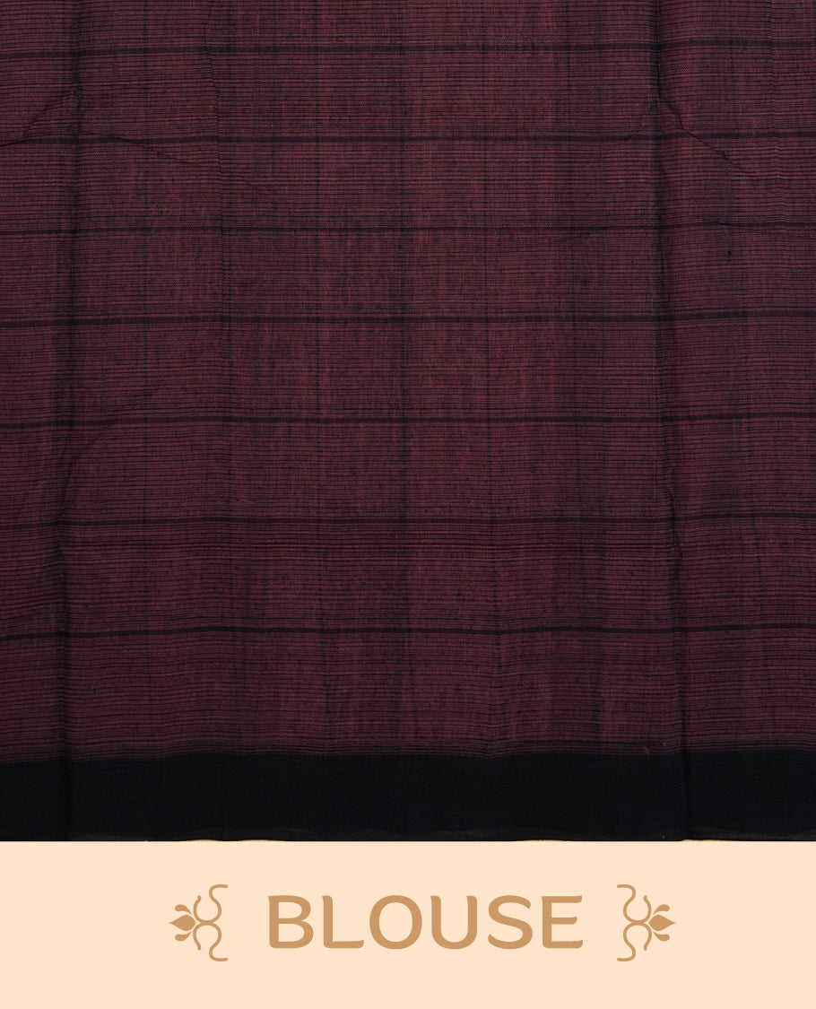 Lavender Colour Mangalagiri Cotton Saree Featuring Purple Checks On Body , Complemented By Contrast Colour Border & Striped  Pallu, Paired With A Matching Blouse Piece.