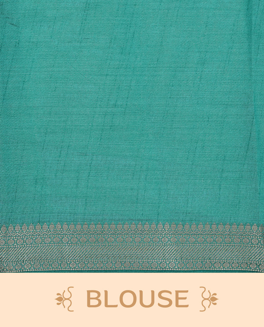 Cream colour Tussar silk saree featuirng Elegant Plain body, complemented by Contrast Green colour with gold zari border, paired with matching blouse piece.