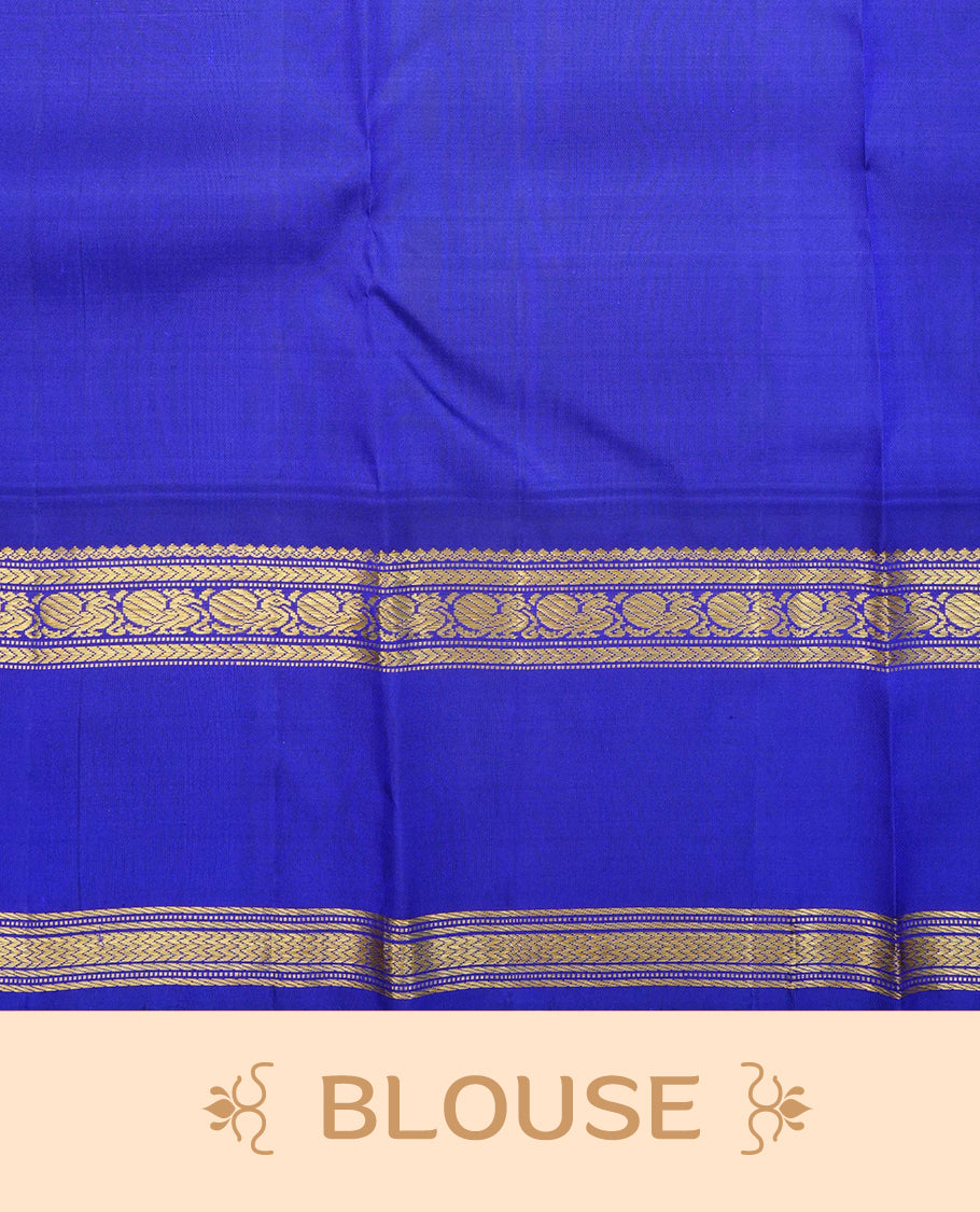 Green & white Traditional kancheepuram silk saree, Small check Design body, contrast Navy blue colour with Gold zari border, comes with matching blouse piece.