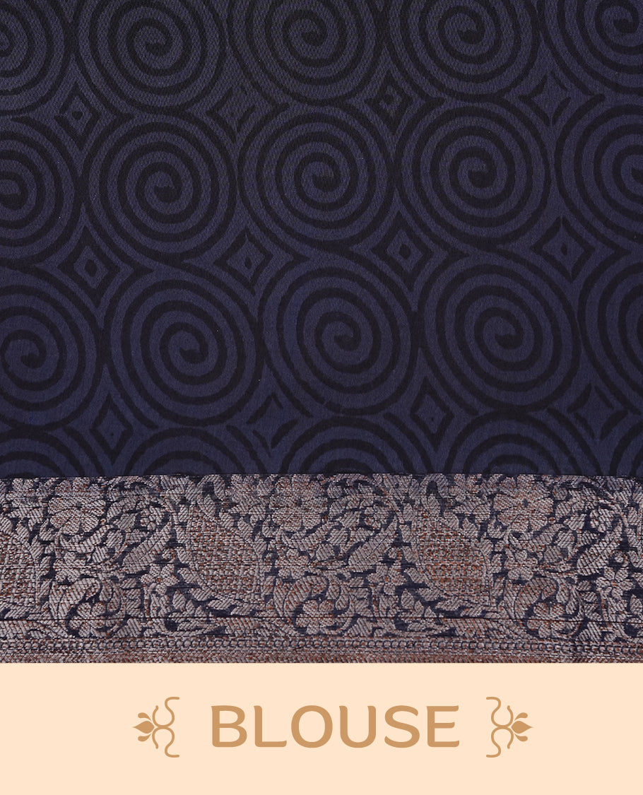 Blue colour Chanderi silk saree featuring Print on body, complemented by Dark Blue colour with Antique zari border, paired with matching blouse piece.