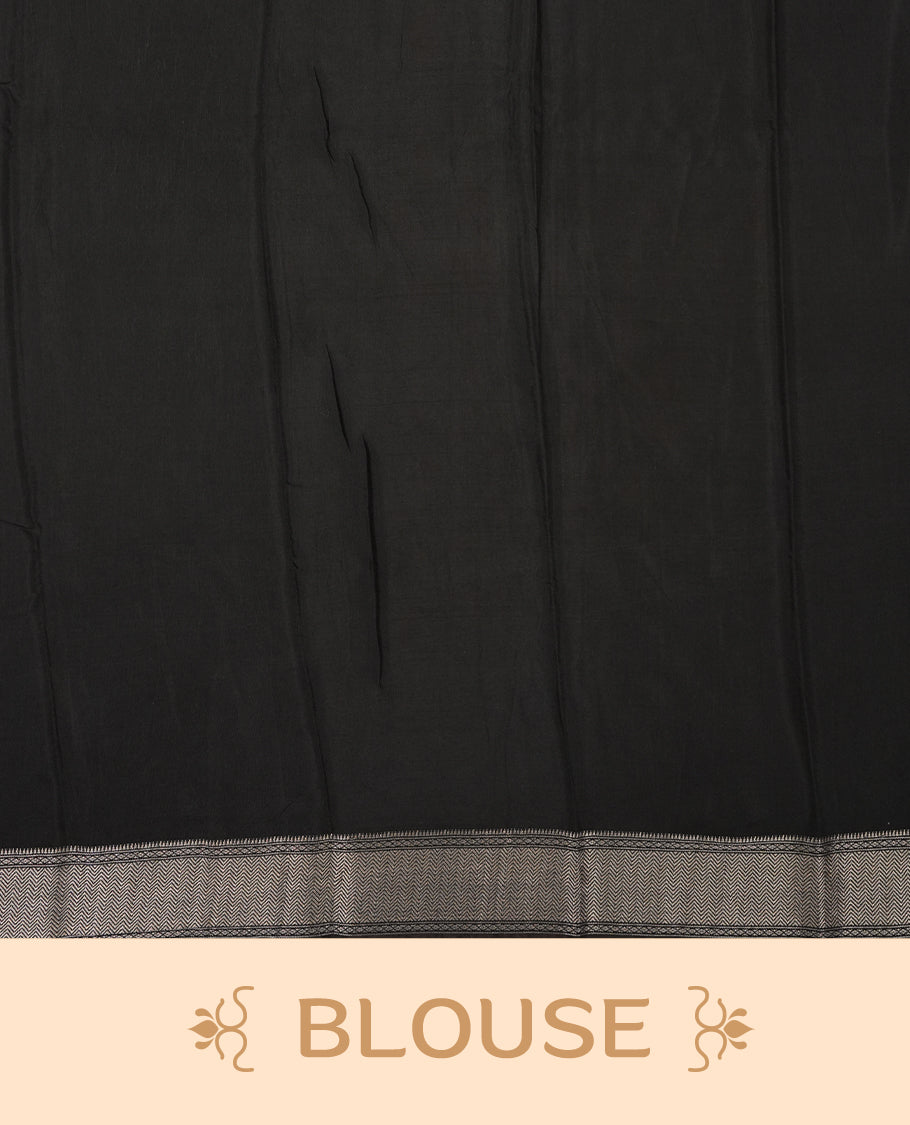 Cream colour Viscos semi printed saree featuring a contrast black light golden zari border, abstract Black printed motifs on the body, and comes with a matching blouse