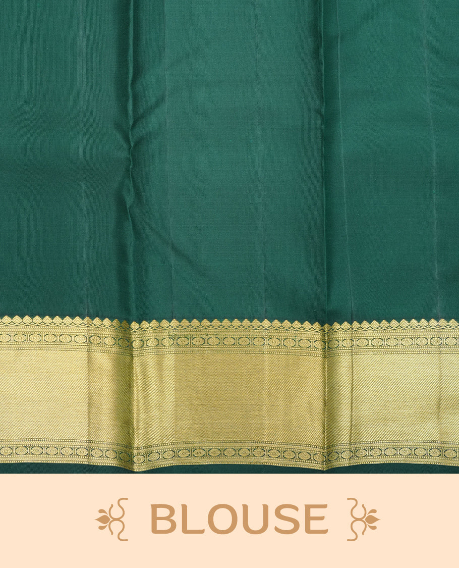 Bottle green colour Pure Wedding silk saree featuring gold zari check with designed pattern on body, complemented by self colour with traditional border, comes with matching blouse piece.