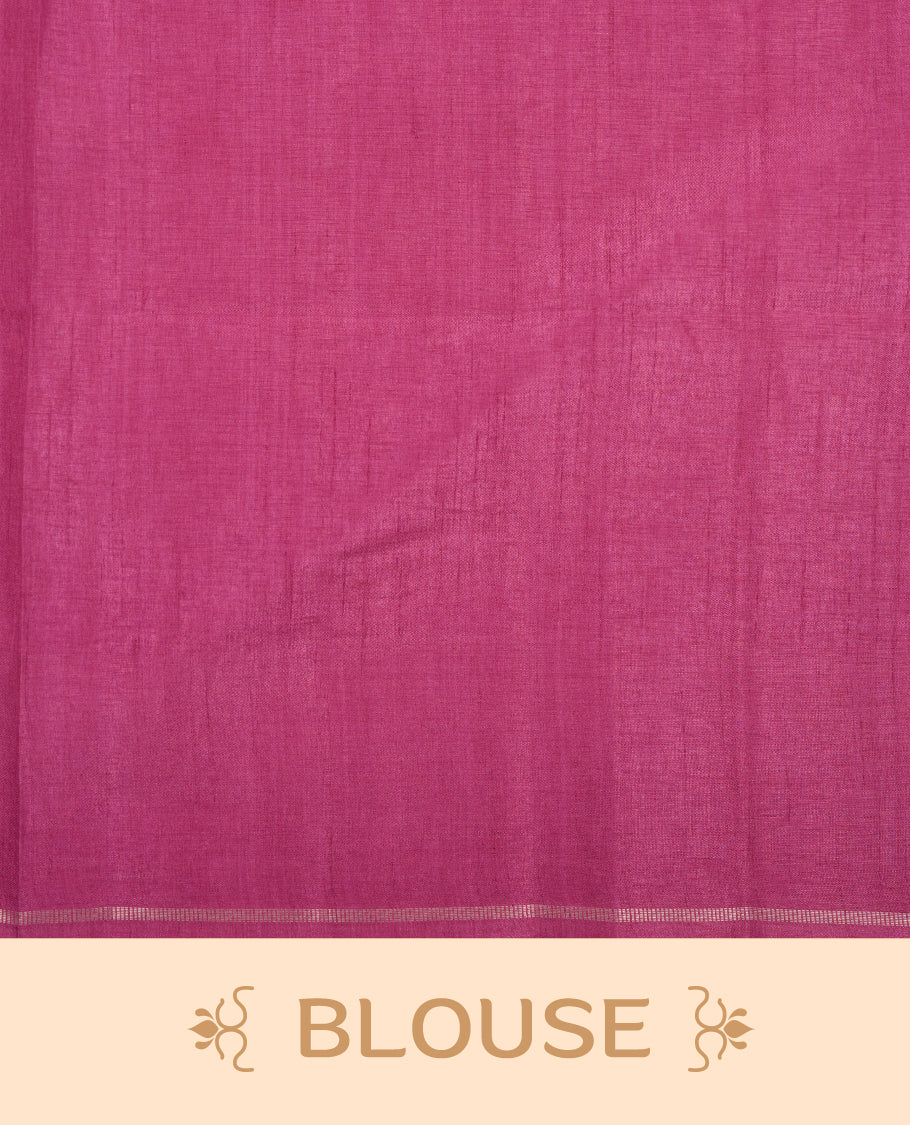 Pastel grape colour semi Tussar saree highlights gold zari check pattern across body,  border, pallu and paired with matching blouse piece.