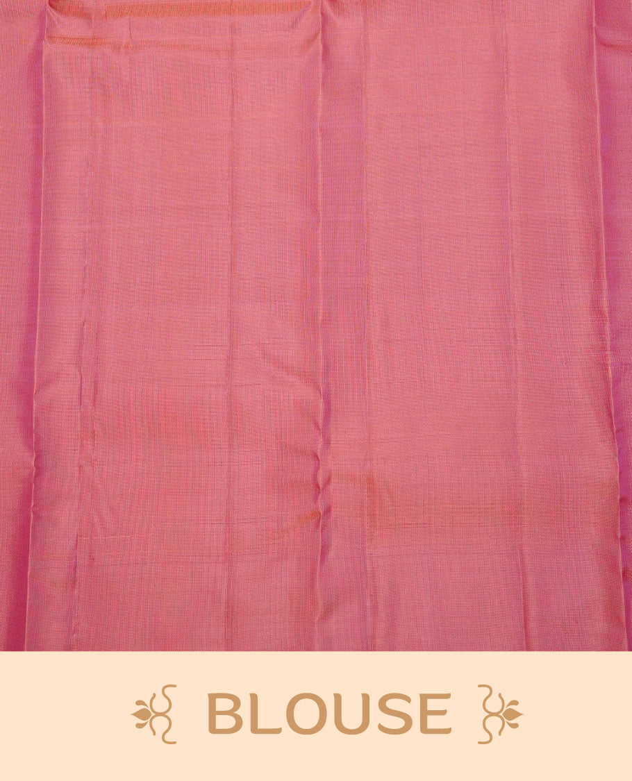 Peach Pink Colour Traditional Kancheepuram Silk Saree Featuring  Gold Zari Dotted Stripes  on the Body, Designed Without a Border and with a Grand Pallu, Paired with a Matching Blouse.