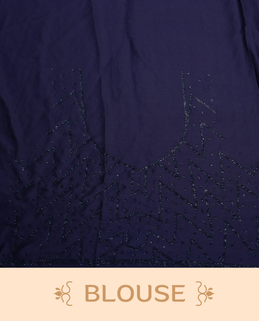 Dark blue colour chiffon fancy saree featuring white Self colour beats stripped pattern on body and detailing on the border and paired matching blouse.