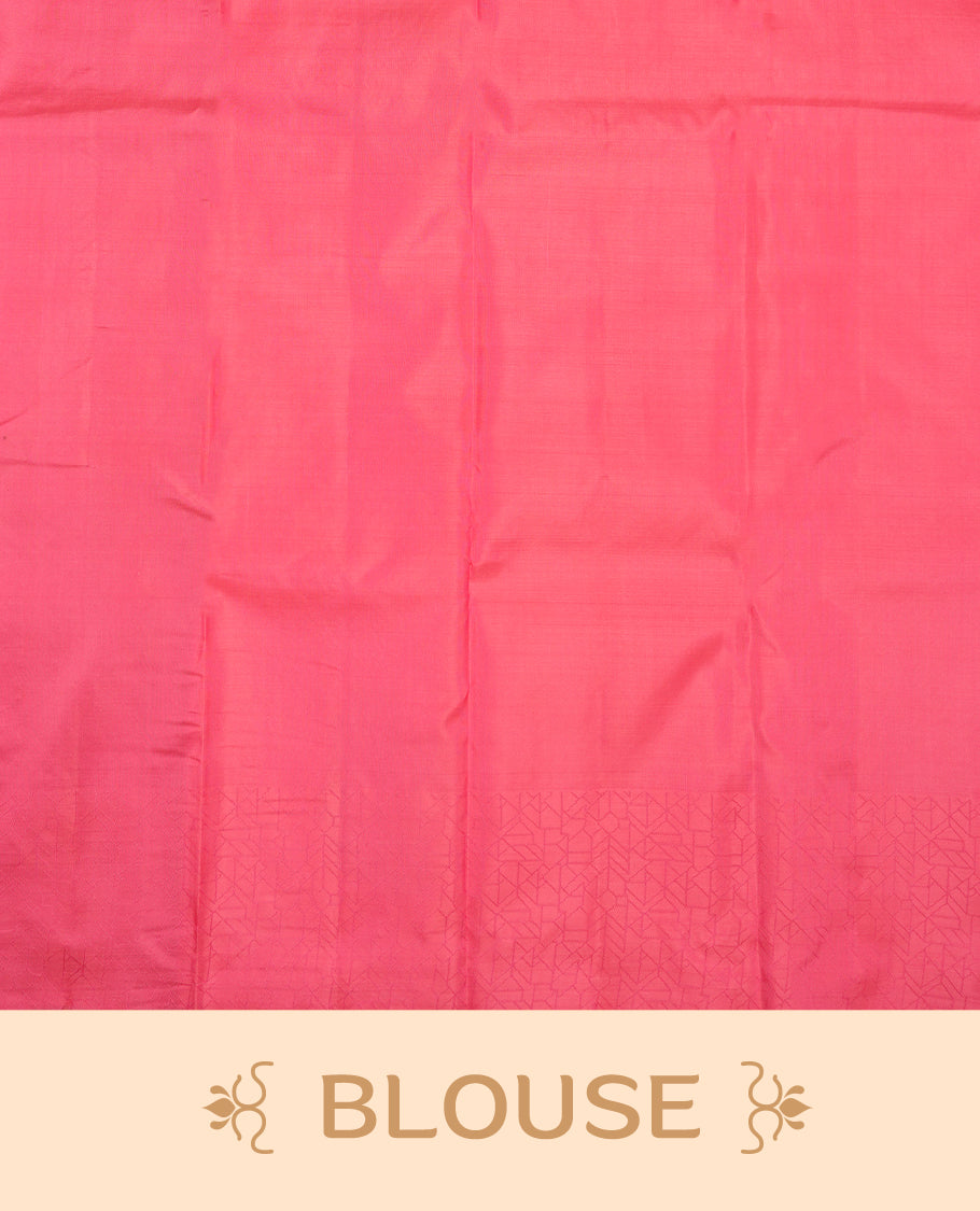Pink colour Vasundhara silk saree adorned with all-over tiny motifs on the body, complemented by a self colour with self coloured with gold flower pattern on border and paired with a matching blouse piece.
