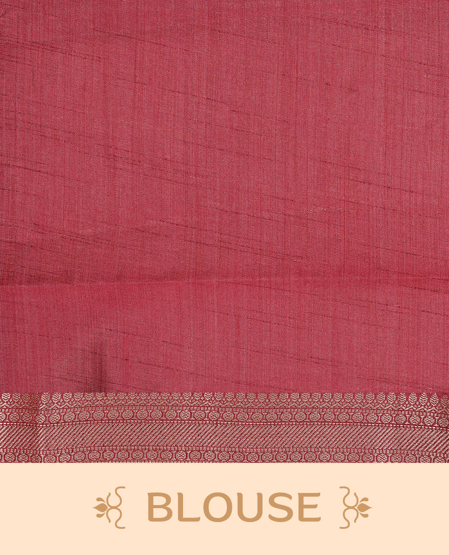Cream colour Tussar silk saree Featuring Elegant Plain body, complemented by Contrast Maroon colour with gold zari border, paired with matching blouse piece.