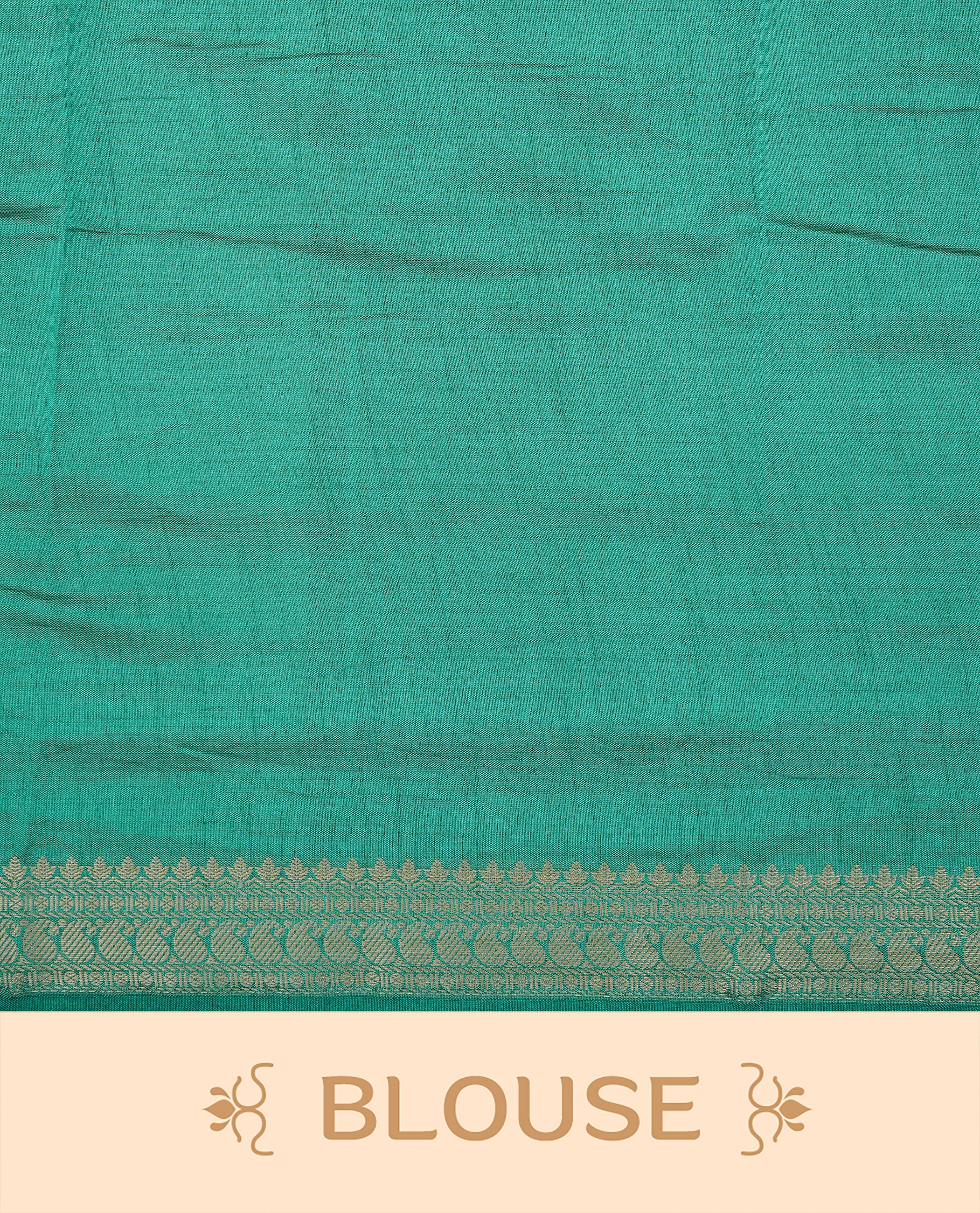 Cream colour Semi Tussar silk saree featuring an elegant plain body, accentuated by a contrast Green border adorned with intricate gold Mango zari work, paired with a matching blouse piece.