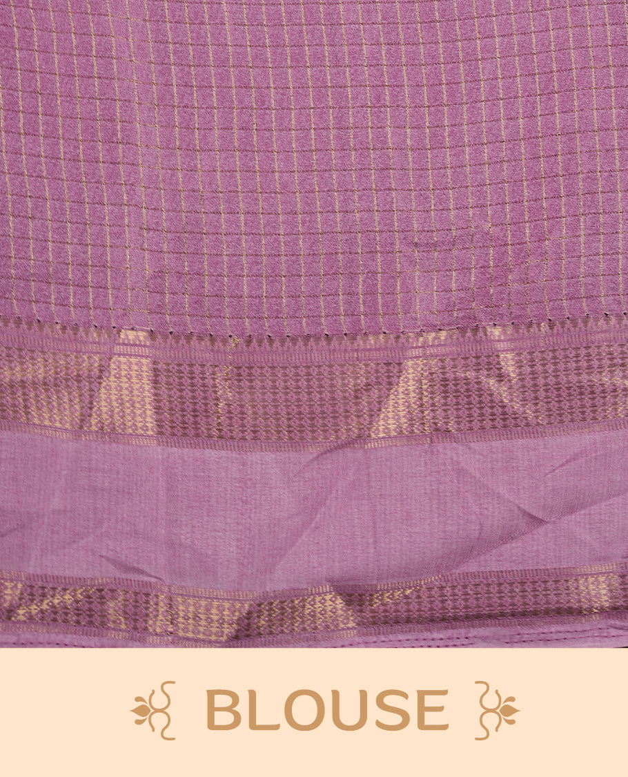 Purple colour saree featuring fine check patterns on the body, paired with contrast pink colour zari woven border and pallu. Comes with a matching blouse piece