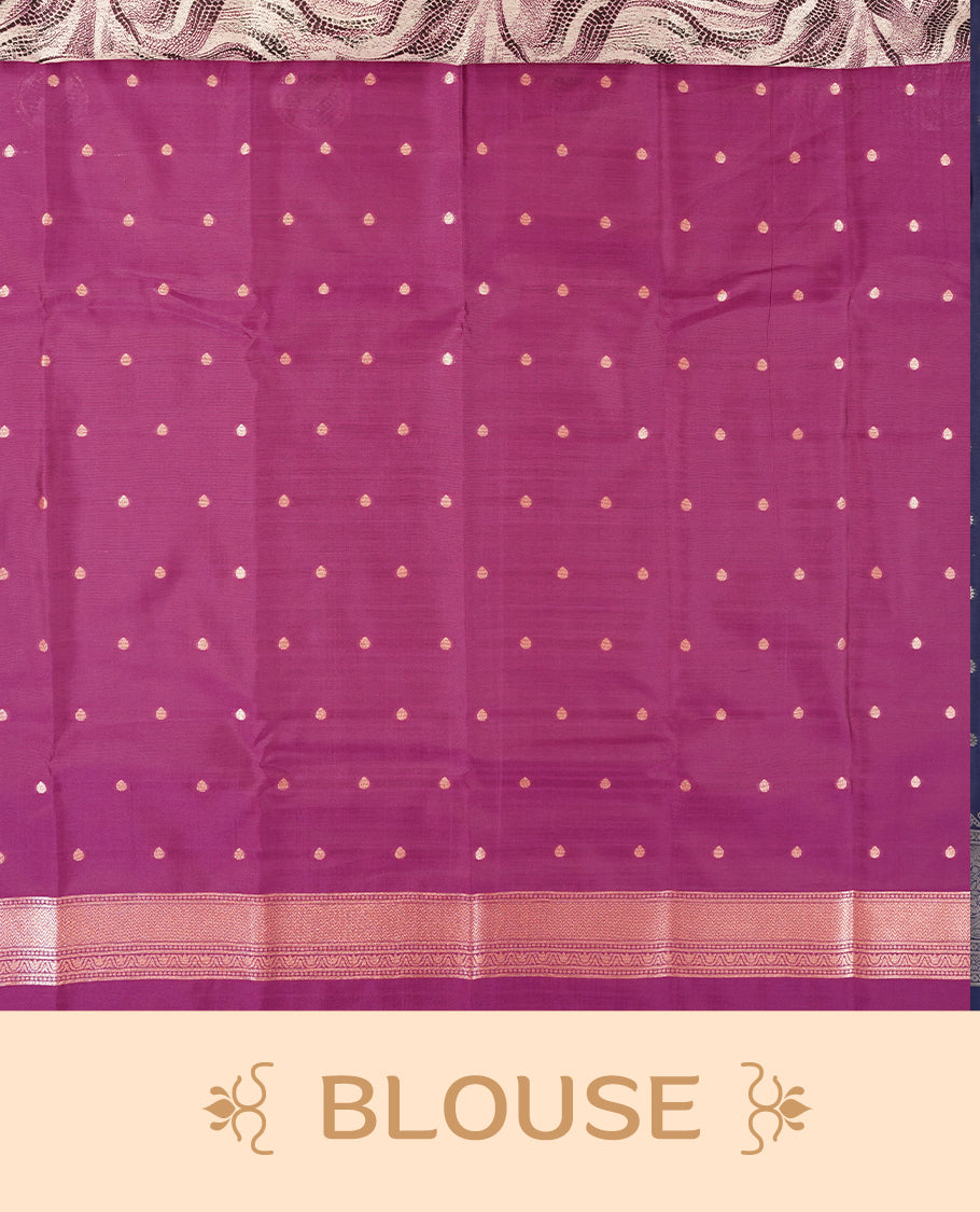 Fuchsia Pink Semi Silk Saree with Silver Circular Buttas, Multitone Textured Wavy Pallu with Satin Zari Edge and Tassels, Paired with Coordinated Blouse Piece